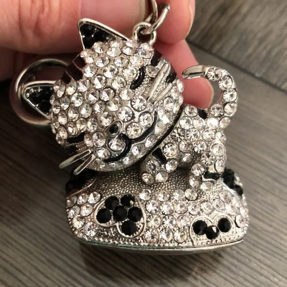 TINKSKY Rhinestone Kitty Cat Key Chain / Bag Charm